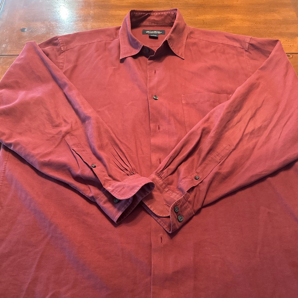 Brooks Brothers Button Down Shirt Mens L Burgundy Excellent Herringbone Cotton